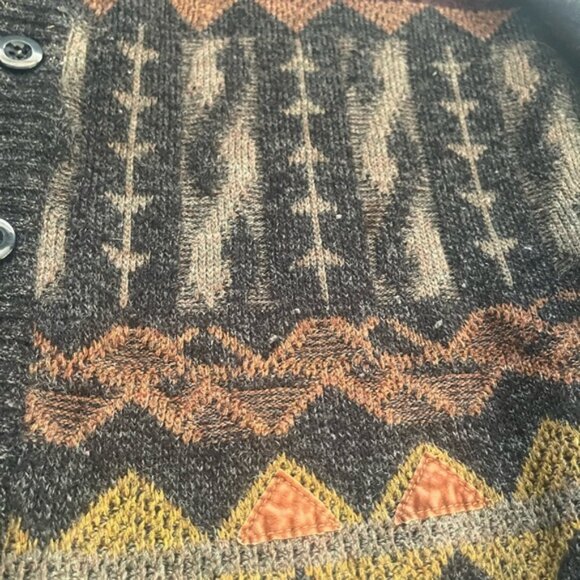 Vintage grandpa cardigan geometric designs full button front fall colourway L - Picture 3 of 6